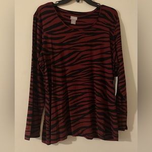✨NWT✨ Chico’s super cute tiger stripe top in cranberry spice & black, Chicos 3